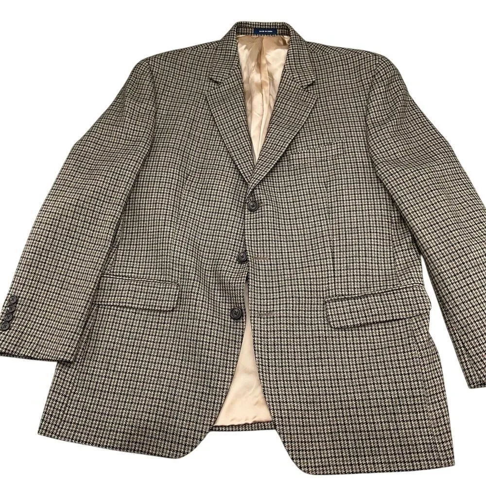 Ralph Lauren Ralph Blazer Men 44R Brown Gray Houndstooth Cashmere‎ Wool Dillards